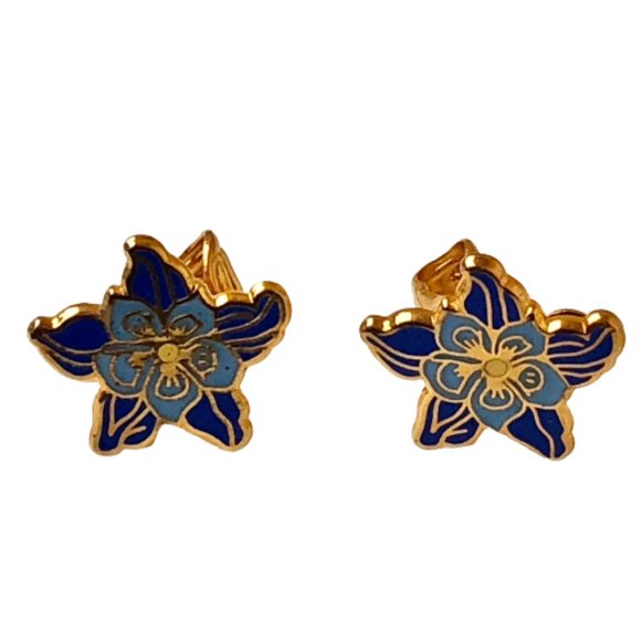 MMA Metropolitan Museum Art Blue Enamel Flower Clip-on Earrings Goldplate - Picture 4 of 11